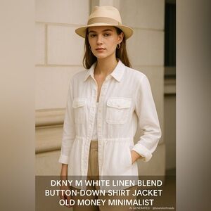 DKNY M White Linen Blend Button-Down Shirt Jacket Old Money Minimalist